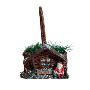 Vintage Christmas Basket Decor with Santa.